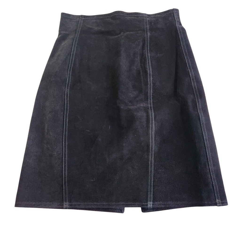 COPPER KEY Suede Skirt Womens Jr 9 Black Leather Western Boho‎ Mini VTG 90s Y2K